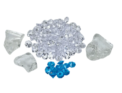 Amantii Electric Ice Media Kit - Includes 3 large glass rocks, 95 clear diamond media, 10 blue diamond media & package of clear acrylic media - BlazeElectrics